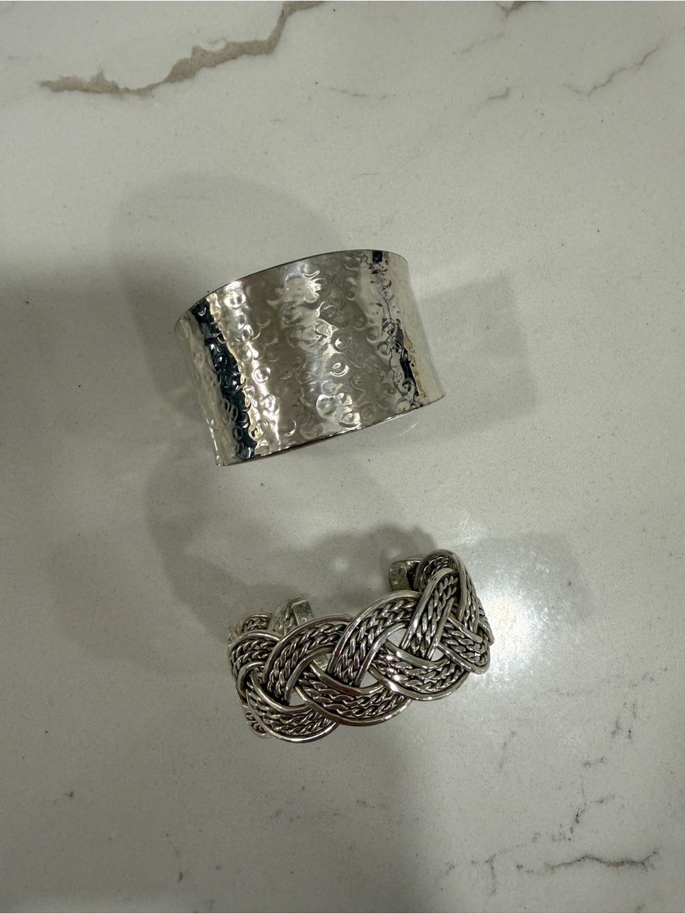 Sterling Silver Plated Hammered Cuff & Braided Bangle Cuff